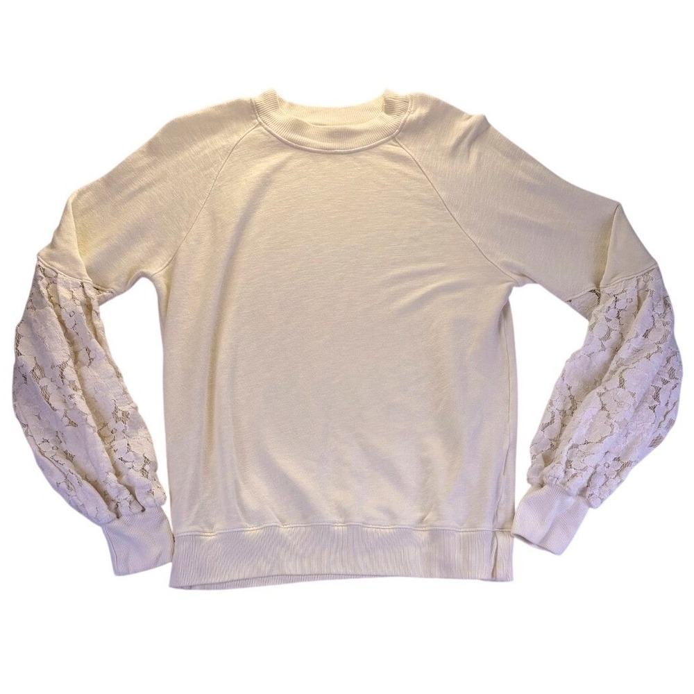 Clu Womens Lace Balloon Sleeve Sweatshirt Cream XS Girlhoodcore Romantic Floral